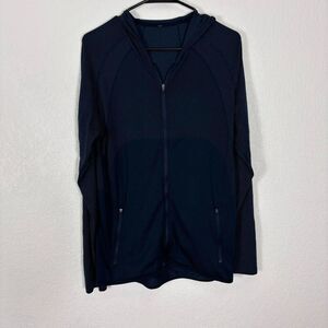 Lululemon Men's Textured Blue Hooded Full Zip Up Workout Jacket Size Medium